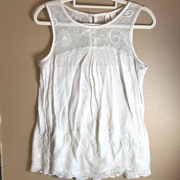 Adiva USA Tops - Adiva USA White Embroidered Lace Sheer Mesh Tank Top Women's Medium Whimsical